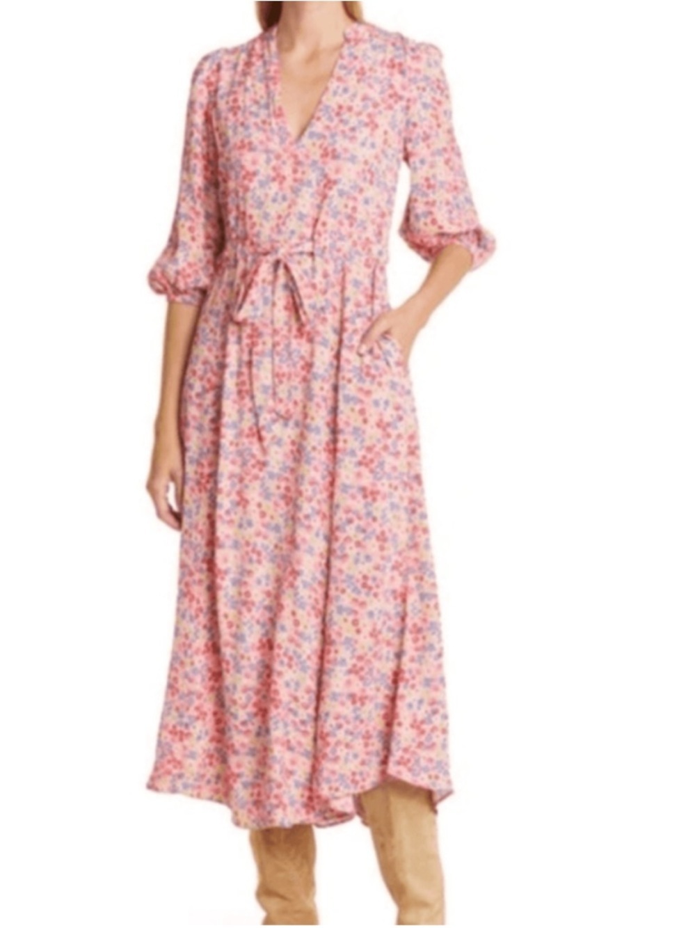 By Timo Pink Spring Summer  Floral Midi Dress Size Medium Vacation